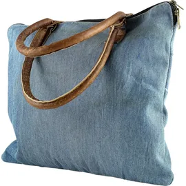 COLLEZIONE ALESSANDRO Schultertasche Patchwork aus Jeansstoff mit Leder Henkel von - blau