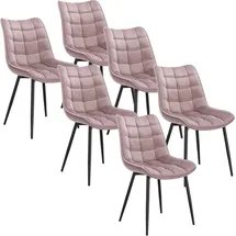 Woltu Esszimmerstühle 6er Set Küchenstuhl Polsterstuhl Design Stuhl mit Rückenlehne, Sitzfläche aus Samt, Gestell aus Metall, Rosa