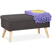 Relaxdays Sitzbank mit Stauraum, gepolsterte Truhenbank, modern, Holzbeine, Stoffbezug,