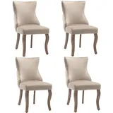 Merax Polsterstuhl mit Hoher Rückenlehne, Massivholzbeine (4 St), Esszimmerstuhl mit Knopfsteppung,Bezug aus Samt,belastbar bis 150kg beige