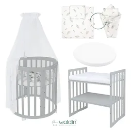 Waldin Babybett OWAL Kinderbett 7in1 mit Matratze, mitwachsendes Kinder-Bett
