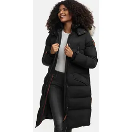 Marikoo lange Damen Winterjacke warmer Parka gesteppt mit Kapuze B890 [B890-Schneestern-Schwarz-Gr.S] - S