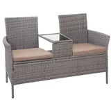 Décoshop26 - Polyrattanbank mit Tisch Gartenstühle 132 cm grau cremefarbenes Kissen 04_0001140