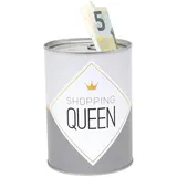 Dekohelden24 Metall-Spardose - Konservendose-Design - Motiv: Shopping Queen - Ø 8,6 cm x H 12 cm