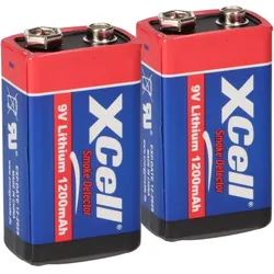 2x XCell Lithium 9V Block Hochleistungs- Batterien für Rauchmelder / Feuermelder - 10 Jahre Batterie Lebensdauer