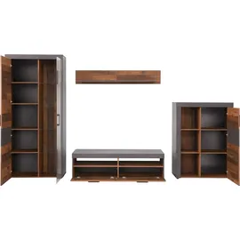 trendteam Indy Kastenmöbel-Sets grau Graphit matera, Old Wood farben) Wohnwände mit Glaseinsatz