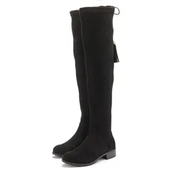 Overkneestiefel »Stiefel, Langschaftstiefel«, mit elastischem Weitschaft und raffiniertem Flechtdetail, Gr. 39, schwarz, , 72425236-39
