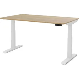 assmann büromöbel ASSMANN Elektrisch höhenverstellbarer Kinderschreibtisch JUNIOR Curved Eiche Natura Weiß, Memoryfunktion, Kollisionsschutz, 2-fach-Motorik - Braun