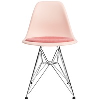 Vitra Stuhl Eames Plastic Side Chair  83x46.5x55 cm zartrose mit Sitzpolster pink/poppy red, Gestell: verchromt, Designer Charles & Ray Eames