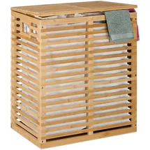 Relaxdays Wäschekorb mit Deckel, 2 herausnehmbare Säcke, je 44 l, HBT: 61x53x35 cm, Wäschesammler Bambus, Natur/beige