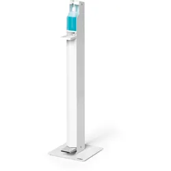 Durable 589502 Desinfektionsspender Bodenständer mit Fußpedal, inkl. Tropfschale, flexible Anpassung an Flaschengrößen bis 500 ml, weiß