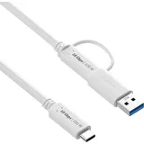 PureLink USB-C auf USB-C Kabel mit USB-A Aufsatz - 3.2 Gen 2x1, 5A, 10G, DP Alt Mode - iSerie - weiß - 0,50m