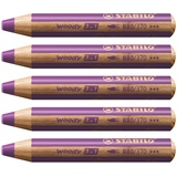 Stabilo Buntstift, Wasserfarbe & Wachsmalkreide - STABILO woody 3 in 1 - 5er Pack - lila