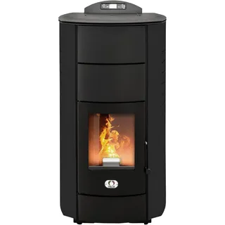 STUFE A PELLET ITALIA Manhattan 24 KW WiFi | Hydro-Pelletöfen für Heizung und Warmwasser 92% Effizienz Heizt 180m2 Autonomie 22 Std Programmierbar 5 Geschwindigkeiten und Kräfte 24M Garantie Schwarz