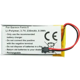 AccuCell Akku passend für Garmin Fenix 5, Li-Polymer, 3,7V, 230mAh, 0,9Wh, Garmin 361-00097-00, 361-00098-00