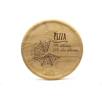 SNEG-DE Pizzateller 32cm aus Holz (Gummibaumholz) - Pizza Motiv - Delicious Pizza | Gravur | Geschenk | Pizzateller