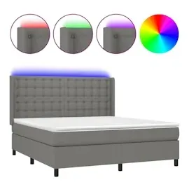 vidaXL Boxspringbett mit Matratze & LED Dunkelgrau 180x200 cm Stoff