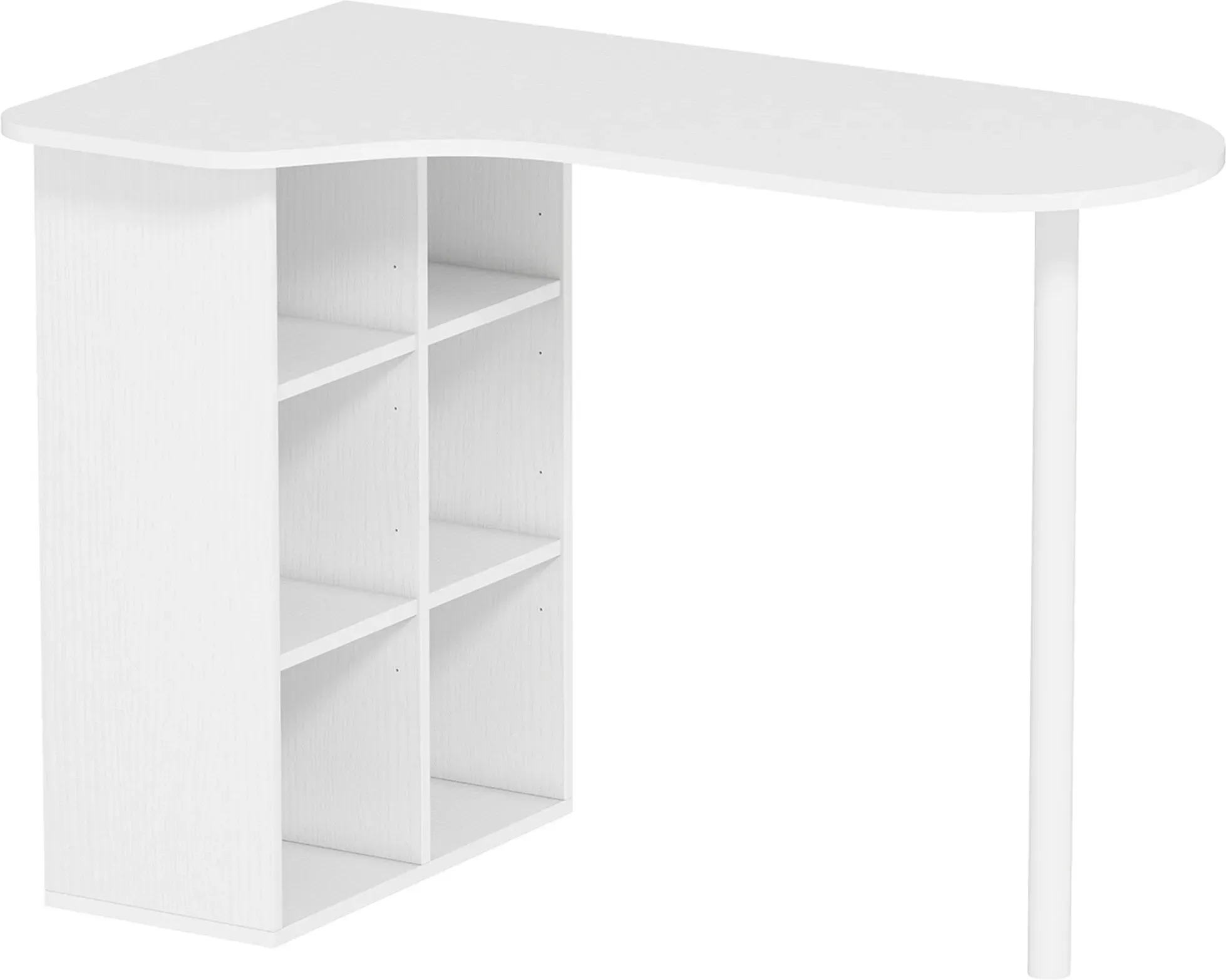 HOMCOM Schreibtisch, platzsparend, 6 Fächer & 4 verstellbare Regale, geschwungene Tischplatte, 100 x 59 x 75,5 cm, Weiß   Aosom