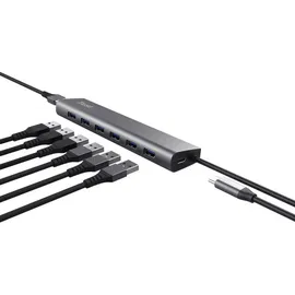 Trust Halyx USB 3.2 Gen 1 (3.1 Gen 1) x USB-C Stromanschluss, USB Mehrfachstecker, Dünn und Kompakt, 5Gbps Adapter Datenhub für MacBook Pro/Air, Laptop, Notebook, PC - Grau