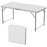 Lemodo Höhenverstellbarer Klapptisch, weiß, Campingtisch 120 x 60 cm, Tapeziertisch