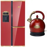 Kaiser Küchengeräte Side-by-Side Art Deco KS 90300 RotAD Bio, 91,1 cm breit, Kühl-Gefriergerät Multi 9 Multifunktions+Retro Wasserkocher rot