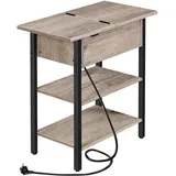 HOOBRO Beistelltisch, Flip-Top Sofatisch mit Ladestation und Ablagefläche, Schmaler Nachttisch für kleine Räume, Schlafzimmer, Wohnzimmer, Stabile, Ebg342bz01