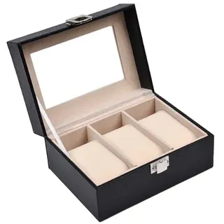 Sinoba Uhrenkoffer Uhrenbox Schaukasten Uhrenkasten Uhrenvitrine für 3 Uhren Leder-Look Echtglas-Fenster