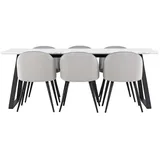 VCM ebuy24 Essgruppe Esstisch weiß und 6 Skagen Stuhl velour grau.