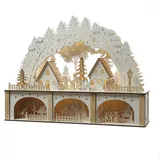 MARELIDA LED Lichterbogen Weihnachtsdorf Winterdorf H: 33,5cm 2stöckig Batterie