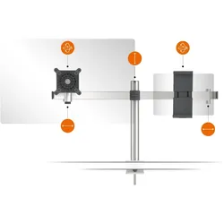 Durable Monitorhalter mit Arm für 1 Monitor+1 Tablet silber Tischklemme