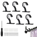 JENCVNL 4 Stück Vorhang Gardinenstange Halterung, Vorhangstange Halterung Metall Deckenmontage,Vorhang Stange Halter,Gardinenstange Halterung für Gardinen, Kleiderstange Duschstange (6Pcs-Schwarz)