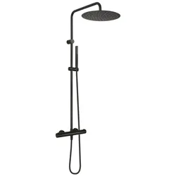 OLTENS Boran Duschsystem mit Aufputz-Thermostat, Stabhandbrause und Kopfbrause rund, Badarmaturen, schwarz matt