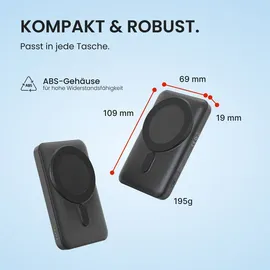 Viesta Powerbank 10.000 mAh USB-C Schwarz – Magnetische Powerbank 20 W, QC 22,5 W & PD 20 W, integrierter Type-C Eingang, LED-Batterieanzeige