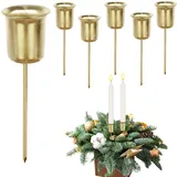 Adventskranz Kerzenhalter Set - 6er Blumenförmiger Metall Stabkerzenhalter Kerzenhalter mit Kurzem Dorn,Kerzenständer Adventskranz Weihnachtskranz Stabkerze Kerzenteller Weihnachten Deko (Gold)