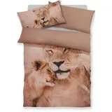 my home Bettwäsche Lyki, Microfaser, 2 teilig, ab Größe 135x200 cm, 100% Polyester, Katze, Pferd, Löwe, Pinguin braun