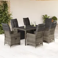 VidaXL 7-tlg. Garten-Bistro-Set mit Kissen Grau Poly Rattan