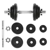 HMS Kurzhantelstange Kurzhantel Set mit Gewinde 10 KG, Stahl, 35 cm (Spar-Set, 1-tlg., Kurzhantel), 8x Hantelscheiben Homegym schwarz