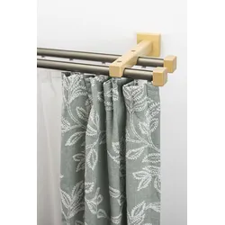 Gardinenschiene GARESA "Cubus, Quad Innenlauf", beige (natur, chromfarben), L:100cm, Gardinenstangen, Innenlauf-Vorhanggarnitur, verlängerbar, Holz-Aluminium