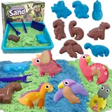 VBACALA Magic Toy Sand Für Kinder,Magic Spielsand Koffer mit 500 G Sand,8 Dinosaurier Sandformen Magic Sand Sensorisch Sandspielzeug Weihnachtsgeschenke für Jungen Mädchen