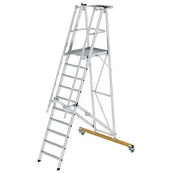 Podestleiter 10 Stufen, fahrbar, Aluminium/Aluminium