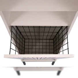 Mendler Hochschrank HWC-O42, Badschrank Badregal Badezimmer Schrankfächer Wäschekorb, MDF Melamin 174x39x30cm ~ Holzoptik beige