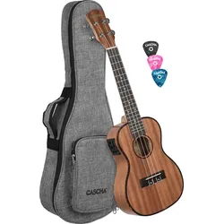 Cascha Premium Konzert Mahagoni Ukulele Set mit Tonabnehmer
