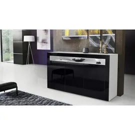 Vladon Sideboard 155 x 92 x 40 cm Weiß matt/Schwarz Hochglanz