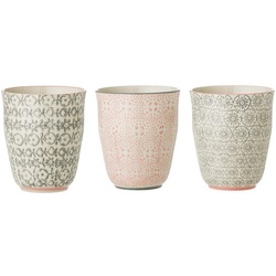 Bloomingville Becher „Cecile“, 3er Set Becher 200ml Keramik Trinkbecher Kaffeebecher skandinavisches Design, rosa/grau grau|rosa