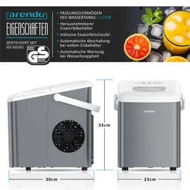 Arendo Eiswürfelmaschine 120W mit 1,5L Behälter Eiswürfelbereiter, 9 Eiswürfel in 9 Minuten