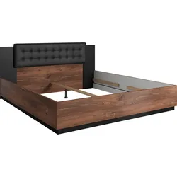 Bettgestell »Sigma«, Doppelbett in zwei Breiten mit gepolstertem Kopfteil, eiche flagstaff/schwarz + flagstaff eiche/schwarz + flagstaff eiche, , 12399968-0 eiche flagstaff/schwarz
