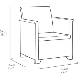 KETER Lounge Set Emma 8-teilig - graphit 2 Sessel + 2er Sofa + 1 Tisch mit Stauraum Sitzauflagen;