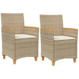 vidaXL Gartenstühle mit Kissen 2 Stk. Beige Poly Rattan Massivholz