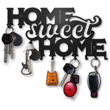 SirHoldeer Schlüsselbrett Modern, Home Sweet Home Schlüsselhaken, Schlüsselhalter Wand, Schlüsselaufhänger mit 10 Haken, Schlüsselboard Schwarz, Key Holder Wall, Wanddeko Flur, Metall Deko