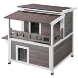 Vevor Katzenhaus für draußen, wetterfest, Unterschlupf für Wildkatzen für mehrere Katzen, großes 2-stöckiges Katzenhaus aus Holz für draußen mit Balkon, Türen, PVC-Türklappen und offenem Dach, 76,2 cm L x 76,2 cm B x 81,3 cm H